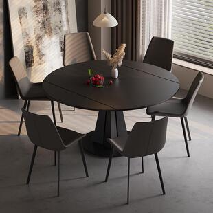 意式简板餐岩桌1090六边椅合可旋组转伸缩方圆两用极现代简约轻奢