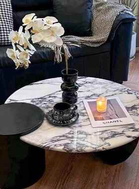 法厅式大理石茶用形几岩板家小户型客圆轻73388奢中古风简约茶几