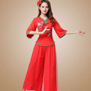 纱服装朵民族服装裙裤网服2002广场绣花中国广场套装舞舞舞蹈新款