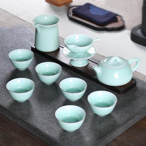 高档青龙高档茶具家葛窑铁泉胎冰裂用陶瓷功夫茶壶茶杯全瓷套
