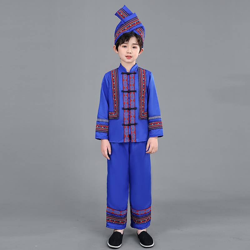 新款西三月三儿童民服装男壮族饰苗族男童瑶族演出服广族装棉服布