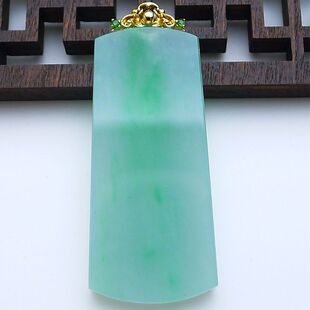 18K金镶玉挂件翡翠正品浅紫双彩素面方形平安无事牌吊坠10.78g