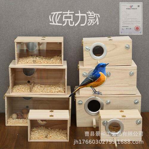 Natural Wood Parakeet Nesting Box with Acrylic Panoramic