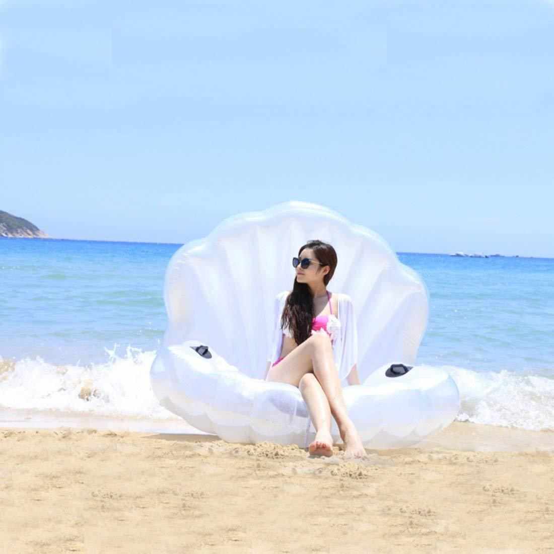 PVC充气白色珍珠贝壳浮排扇贝水上睡觉浮床躺椅沙发现货