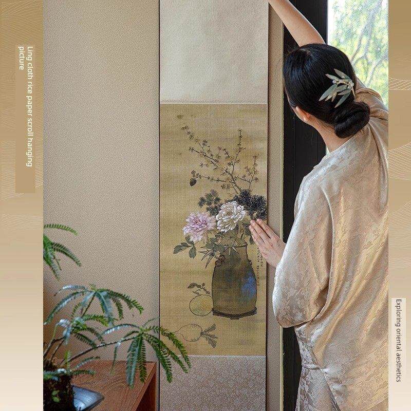 新中国风画卷挂画花鸟书房茶室创意装饰画客厅入口过道宣纸挂画挡