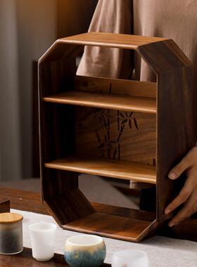 桃木窗花镂空面物架家用茶具收纳MUY架展示架茶室胡多宝格桌博古