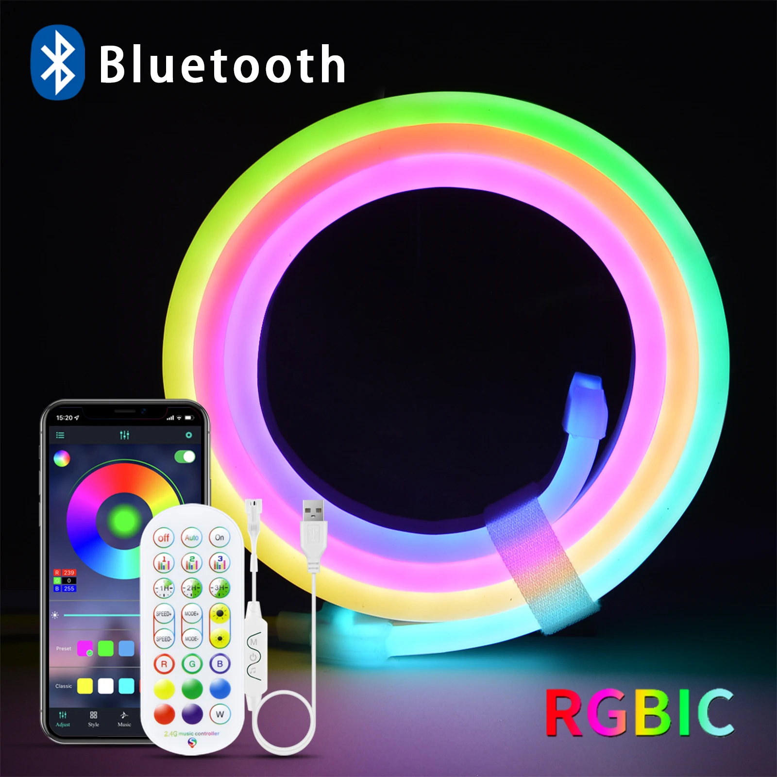 usb幻彩声控硅胶软灯条5V柔性线条灯霓虹led跑马变色电竞氛围灯带