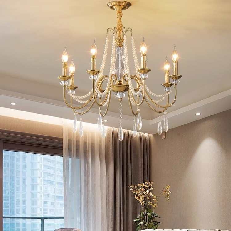 轻奢水晶吊灯复古简约创意大气美式卧室餐厅灯新款法式客厅蜡烛灯