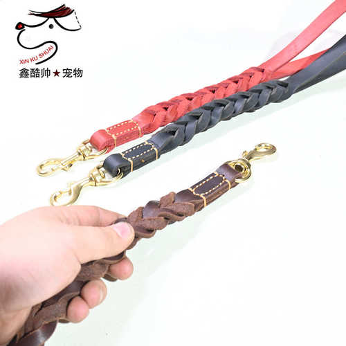 牛皮宠物牵引绳训犬用头层黄牛皮植鞣随身短牵狗狗训练牵引带