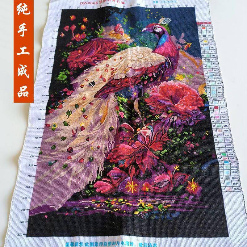 孔雀十字绣成品不带框纯手工出售绣好的2025新款高端客厅牡丹花卉