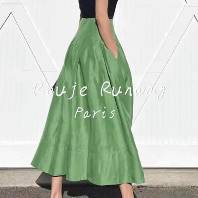 法式Rouje Runway覆古气质绿色高腰梨形身材显瘦设计感蓬蓬半身裙