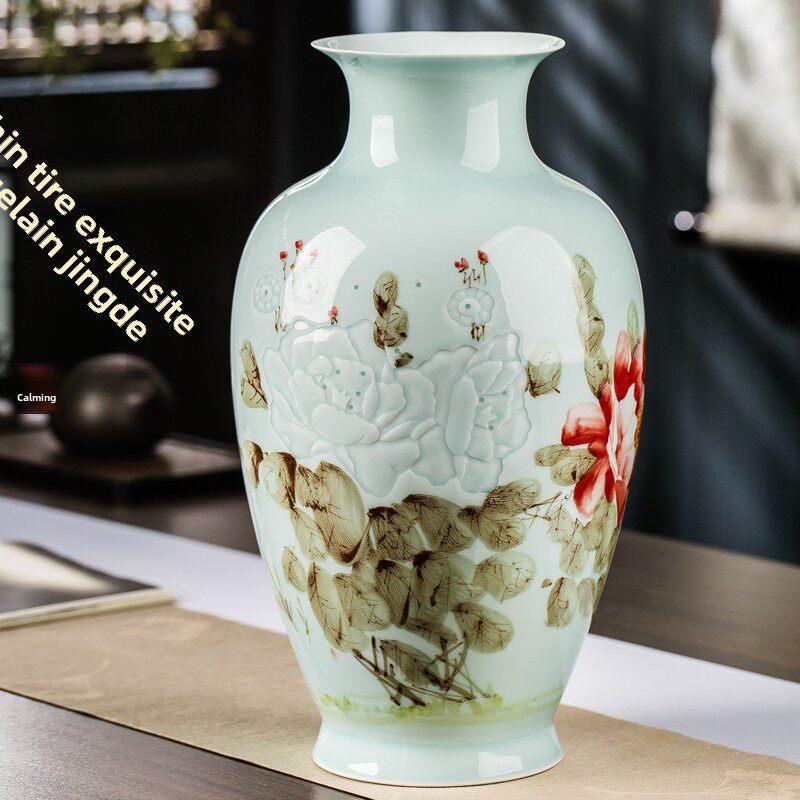 手绘粉彩瓷瓶景德镇陶瓷花瓶装饰品中式客厅家居插花电视柜博古架