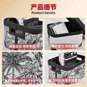 法式 中古创意收纳筐高档提花纹脏衣篓带盖整理向皮革装 饰储物盒