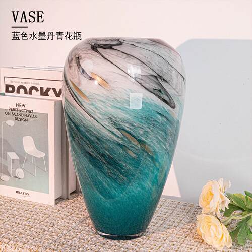 Z2-新中式中号水墨风拼接色琉璃花瓶桌面简约花器J155