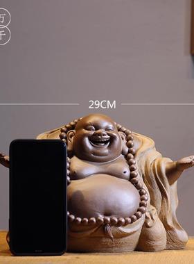 正品新中手工陶弥式勒佛禅意摆件 客瓷厅居博古架茶室家佛像恭喜