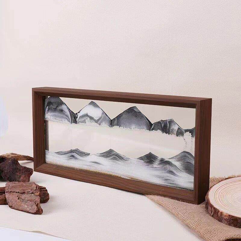 高档流沙实木相框解压流沙画摆件客厅桌面装饰沙漏家居摆饰工艺礼