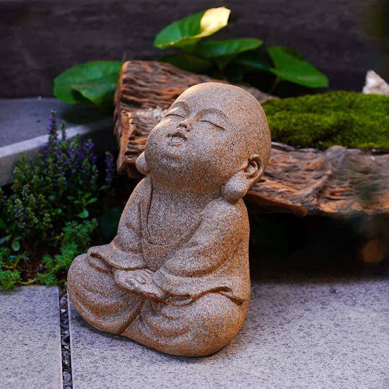 禅意复古人造石户外庭院花园林布置造景小沙弥和尚雕塑装饰品摆件