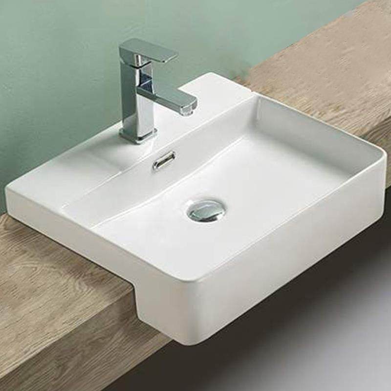 半嵌入式台中盆家用陶瓷洗脸盆长方形半挂盆洗手盆凸出台上盆台盆,家装主材,半嵌入式洗脸盆,淘宝优惠券,粉丝福利购,淘宝优惠卷