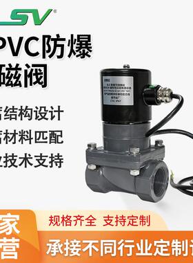 UPVC防爆电磁阀耐酸碱污水海水AV220VDC24V防腐蚀螺纹PVC塑料阀