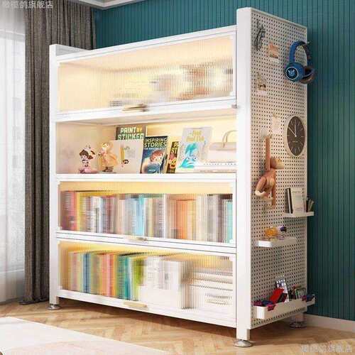 钢制书柜带门防尘翻盖储物柜一体靠墙家用儿童书架多层落地收纳柜