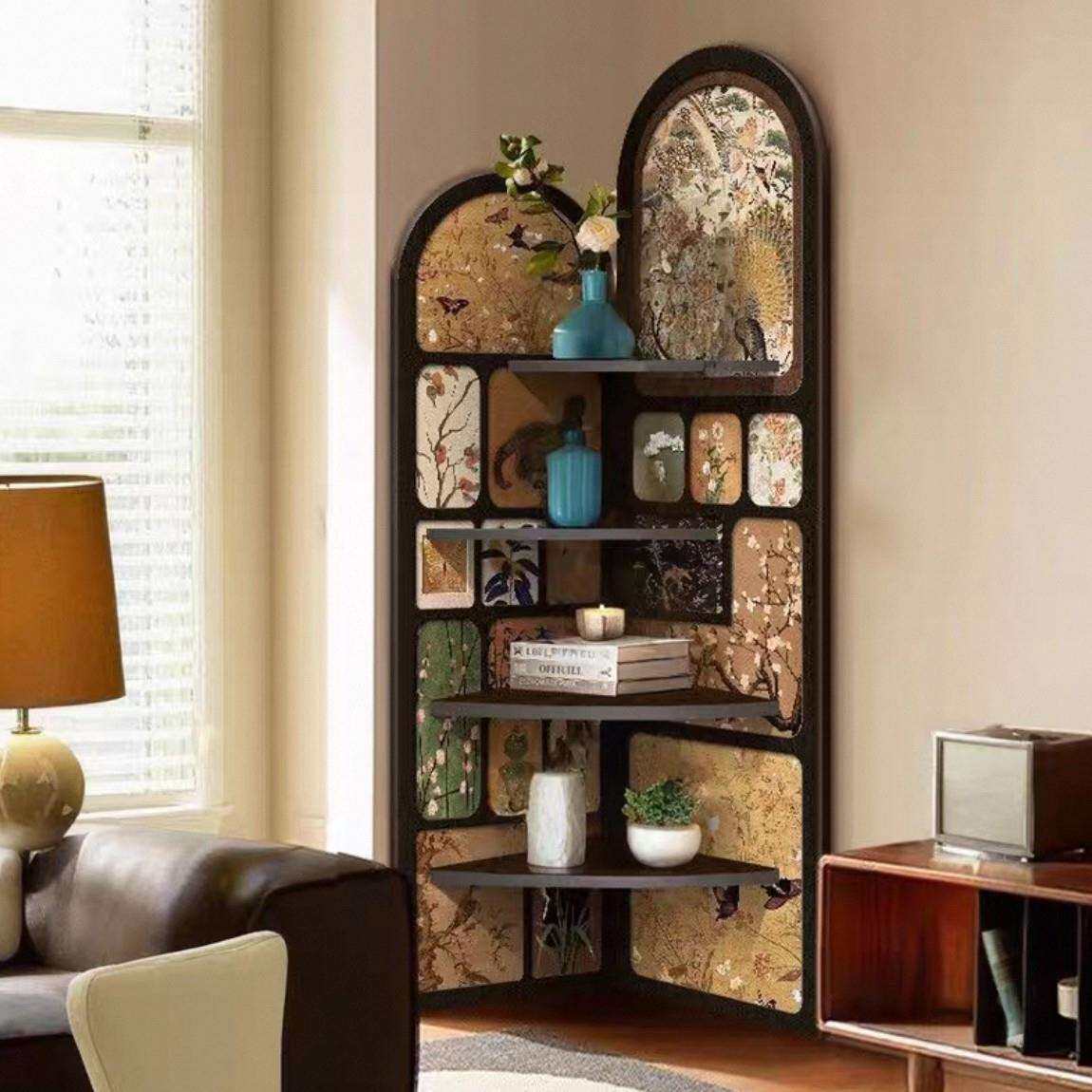 DA001中古风落摆件客厅电视柜-转角柜旁边墙面转角置物架三地角柜