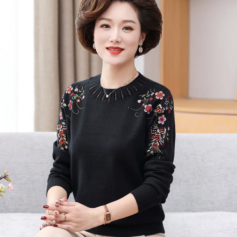 妈妈款春装羊毛衣中年女圆领内搭上衣服50岁60中老年人春秋打底衫