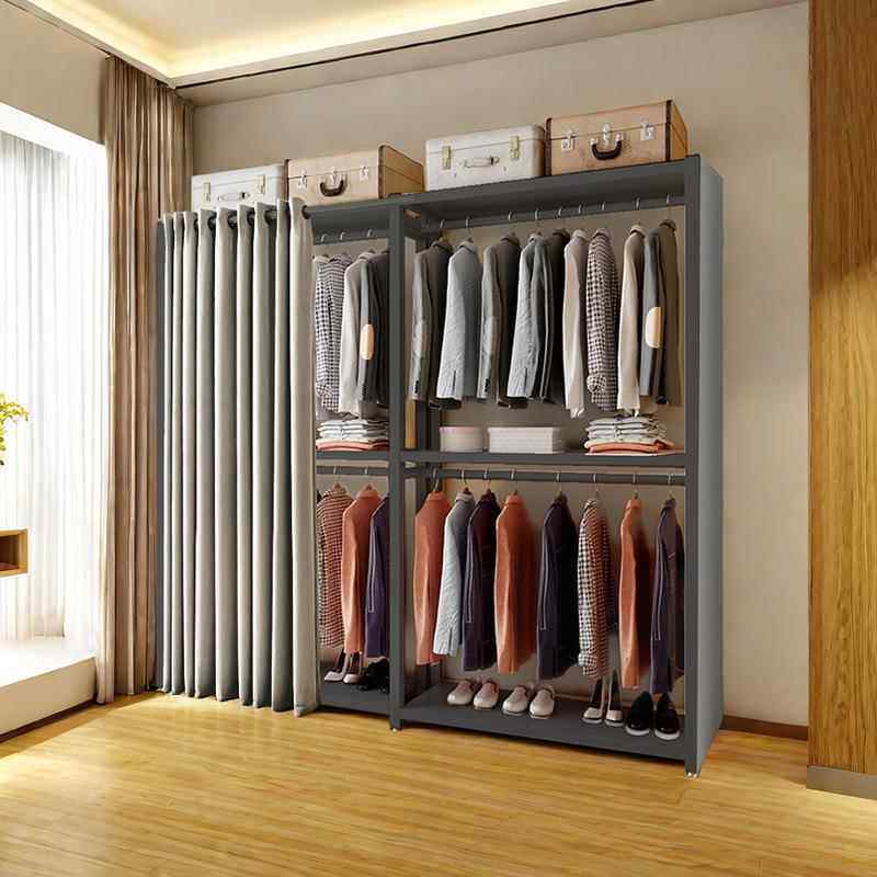 衣架卧室落地挂衣架家用简易开放式衣柜衣帽间架子组装置物架货柜