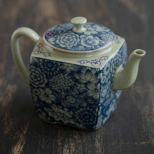复古万花泡茶器 陶瓷小茶壶青花开片老陶泥泡茶壶喝茶单壶家用中式