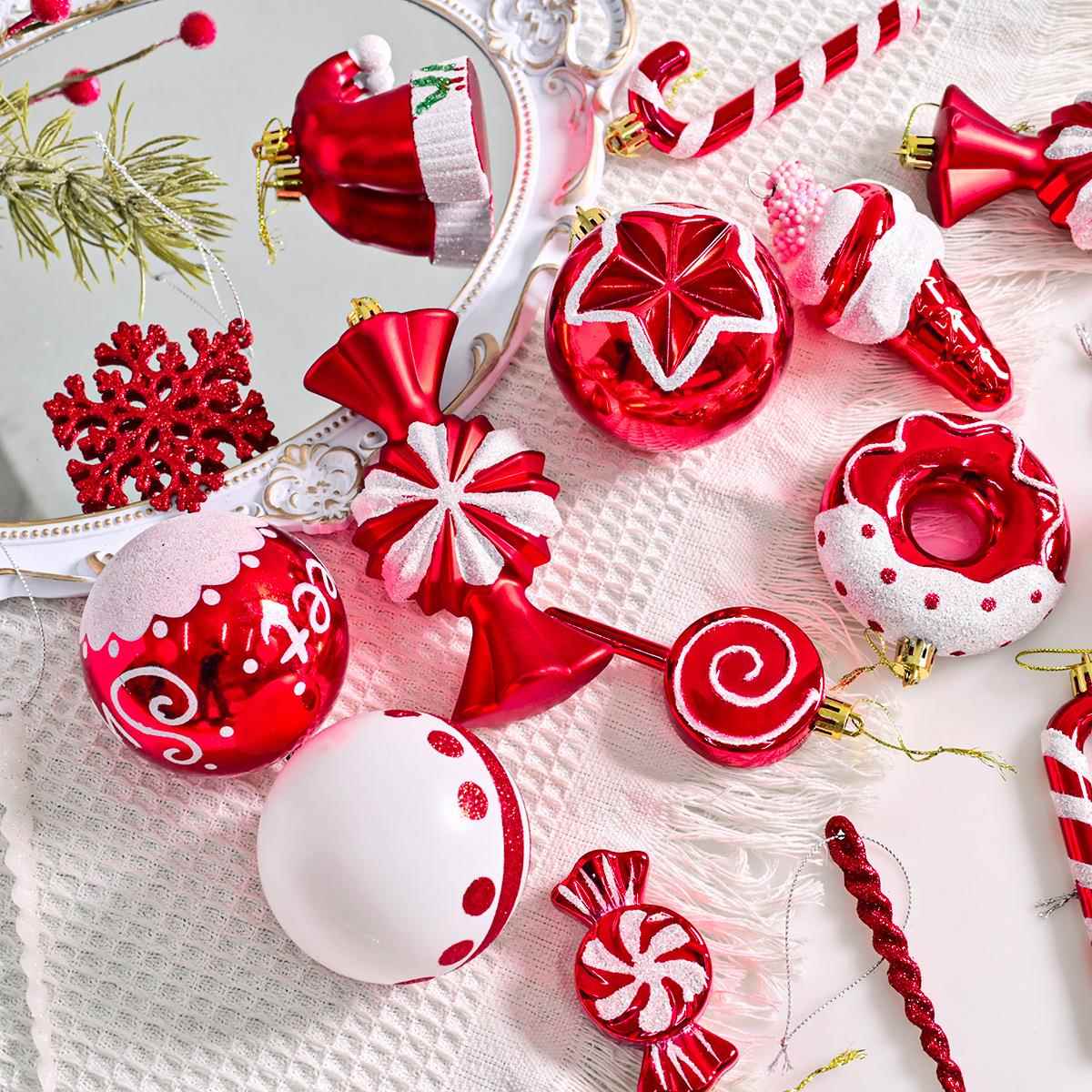跨装境热卖78PCS红白系异形球套679圣诞节款圣树圣诞挂诞件