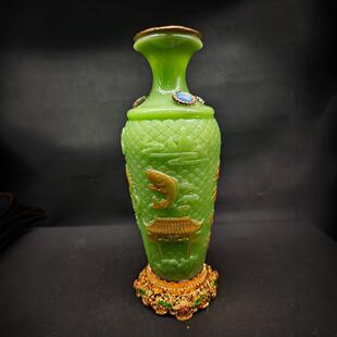 夜光鎏金花瓶龙凤镶嵌一对摆件雕刻彩绘工艺品家用客厅收藏家居