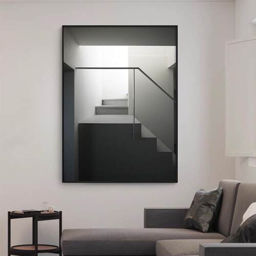 大幅黑白灰工业风北欧装饰画现代轻奢建筑别墅挂画客餐厅玄关壁画