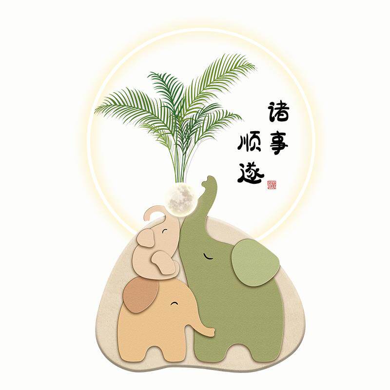 背景客厅灯大象过感高级画风墙挂画奶油走廊道现代简约玄关装饰画
