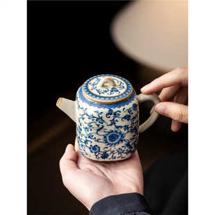 陶瓷单壶批发 汝窑青花缠枝莲有方茶壶泡茶家用单个高档2024新款