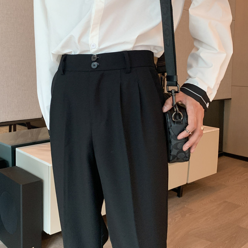 秋季ins轻熟风坠垂感小西裤男韩版宽松皱褶设计感休闲直筒九分裤