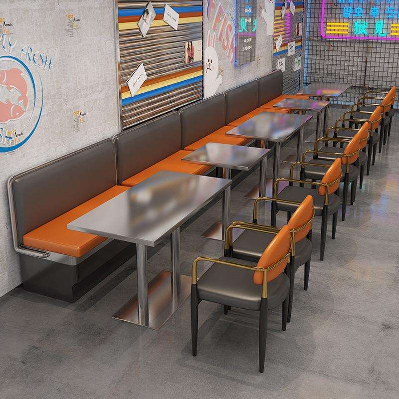 网红轻奢铁艺桌椅西餐厅烧烤火锅饭店餐饮靠墙不锈钢卡座沙发组合