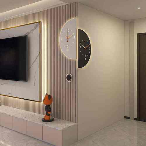 新款客厅双面转角挂钟家用拐角阳角时钟挂表创意轻奢壁灯钟表