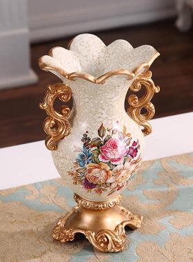 摆欧式复古高档花器家居酒店装饰品餐桌电大视CGQ插柜客厅双耳花