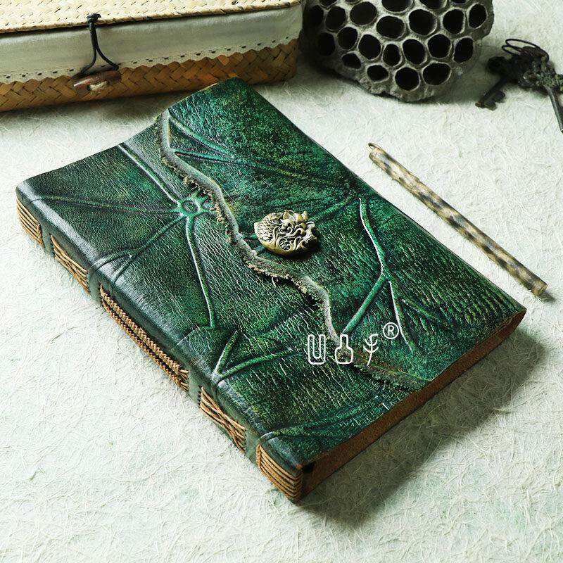 A5活页手工 真皮笔记本 荷叶高档头层牛皮日记本 鱼铜扣原创手帐