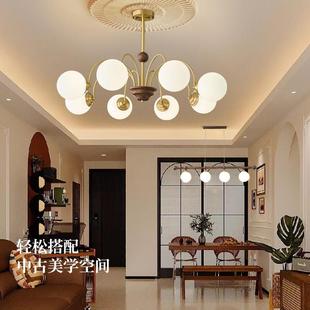 全铜中风客吊灯美式 复古古胡桃木实木卧室903餐厅书房魔豆卧主厅