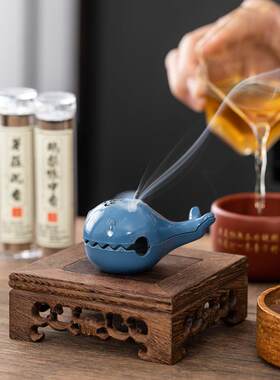 蓝鲸小香炉打香篆工具小祥云盘香炉创意香薰炉多功能香炉茶道摆件