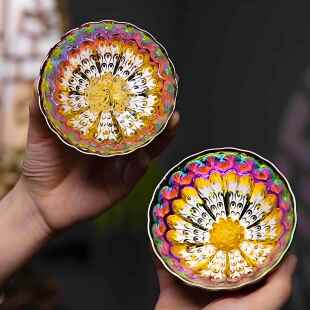 七彩孔雀杯建盏茶杯主人杯茶盏窑变茶杯金莲花主人杯茶具七彩茶杯