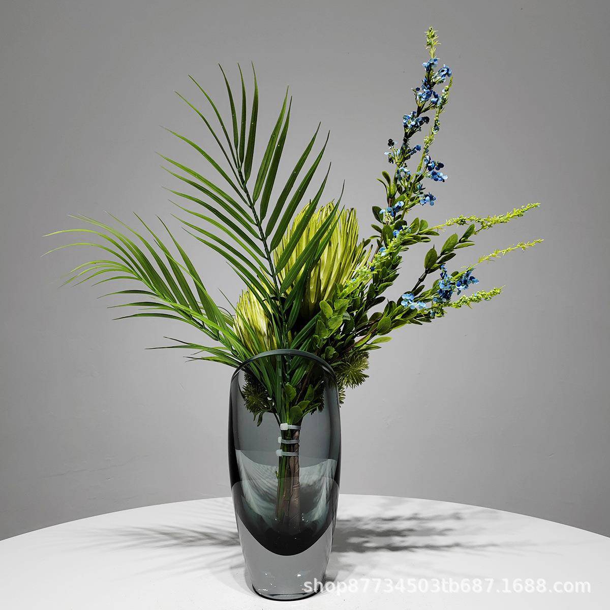 现代轻奢玻璃花瓶仿真花艺插花器样板间客厅茶几餐桌假花装饰摆件