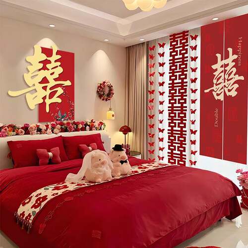 婚房布置套装结床CNYB1015头装大喜字k女t板男方卧室客婚厅婚礼蝴