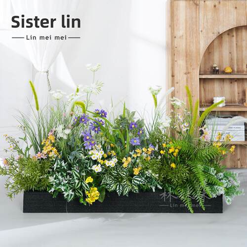 采购产品模拟绿色植物套装，假花艺组合，盆栽隔断，花盒，餐厅装