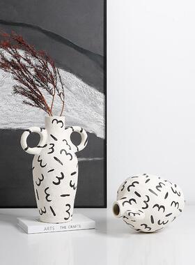 现代摆极简抽FD-D2303象绘图案带瓶耳陶瓷花手售楼处客厅餐桌设计