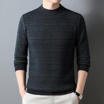 冬季新款高6226-P档高羊衫绒中年织男士半领加绒加厚爸爸装针羊毛