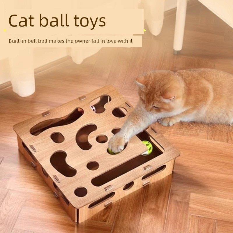 猫咪自嗨解闷宠物益智掏洞玩具游戏迷宫盒子逗猫棒轨道铃铛球