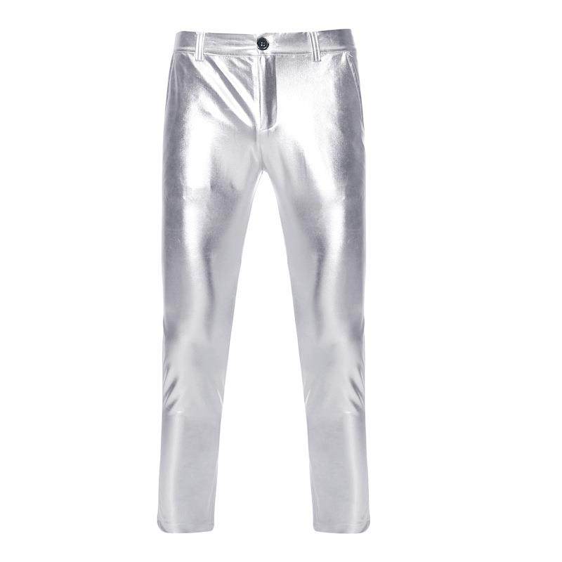 Hot gold bright colored high waisted pants烫金亮色高腰长裤男