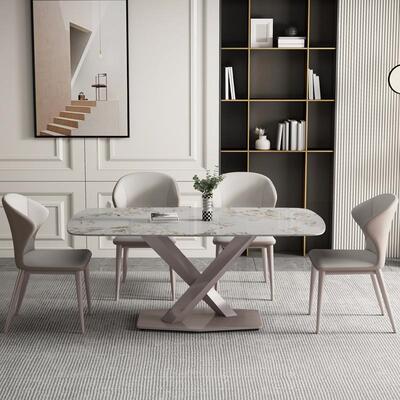 2025款约意式餐新椅家用现代简舒适靠背皮革椅3303铁艺包软椅岩板