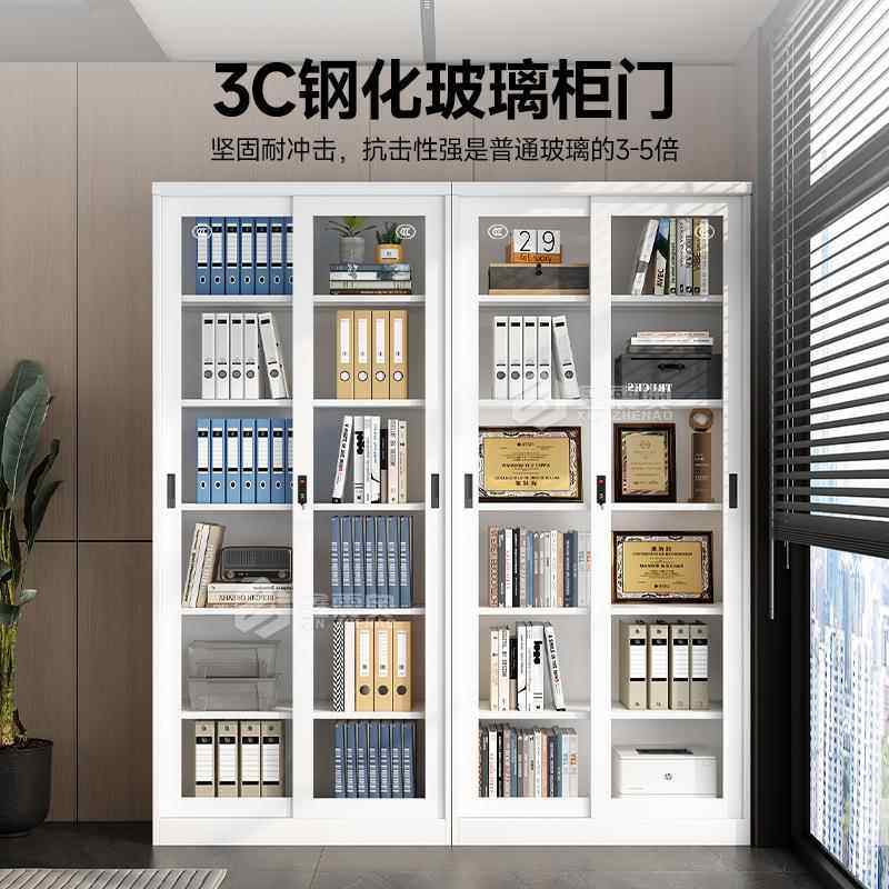 办室移门公玻璃文AWM件防尘展示柜白色书柜锁钥匙凭证档案资料储